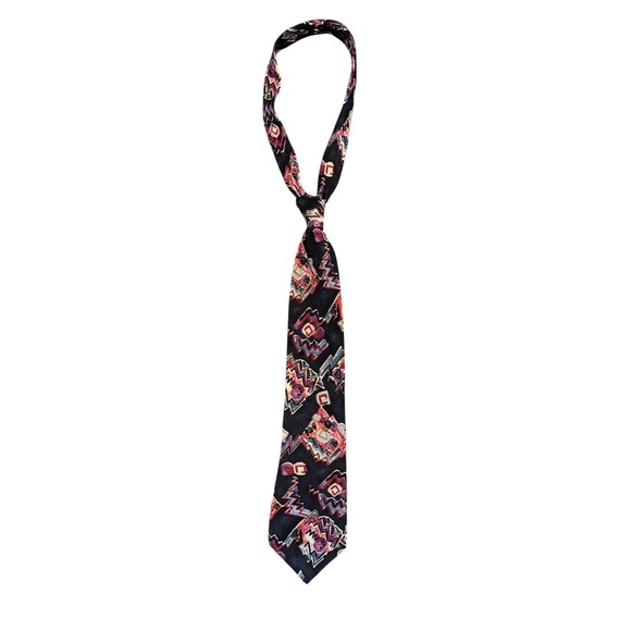 Oscar de la Renta Abstract Silk Tie in Red, Purple, and Blue - Picture 1 of 2